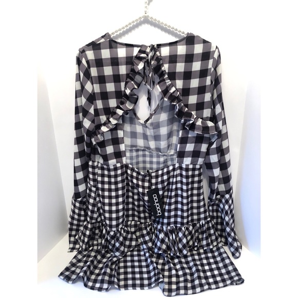 NWT Ruffle Gingham Cut Out Back Dress - Picture 2 of 8